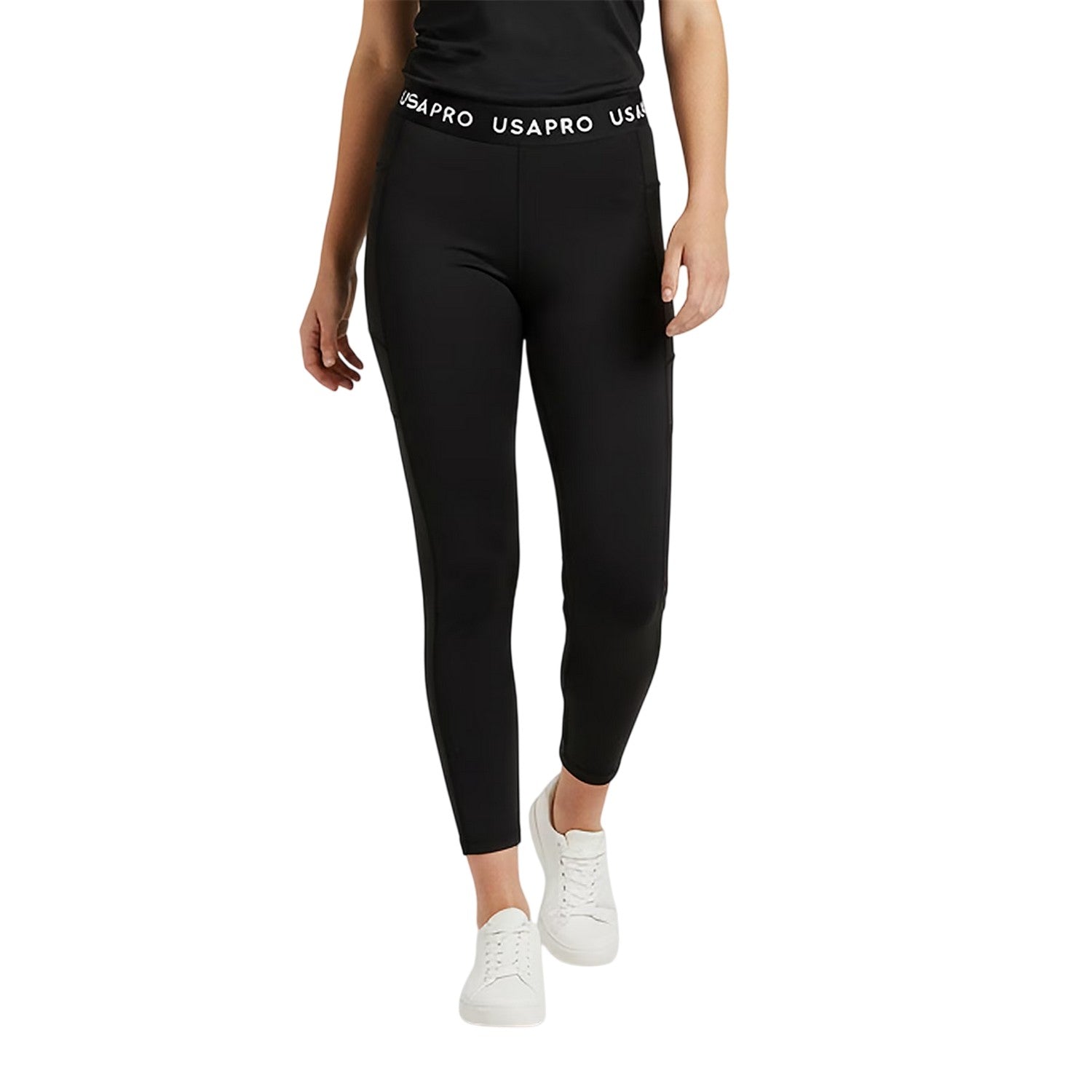 Black-Multicoloured - Side - USA Pro Girls Leaf Print Tight Leggings