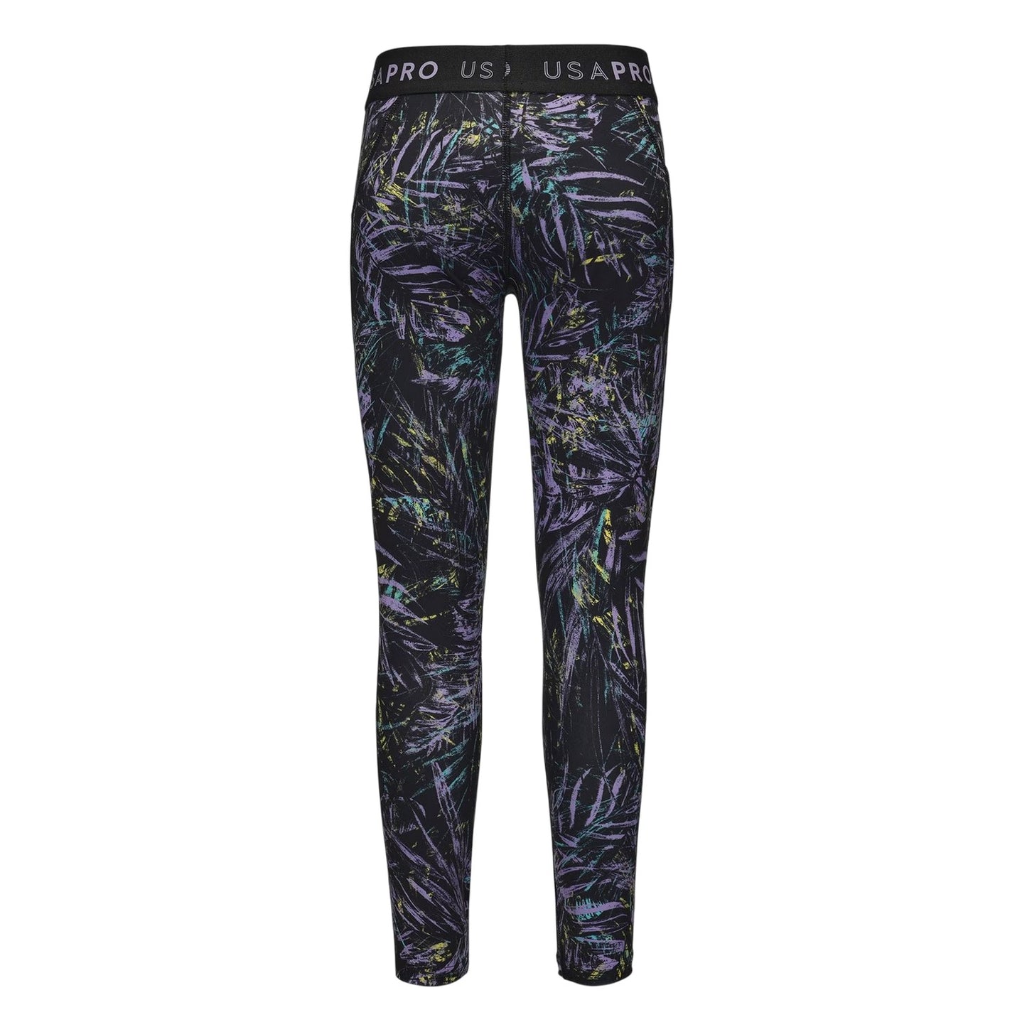 Black-Multicoloured - Back - USA Pro Girls Leaf Print Tight Leggings