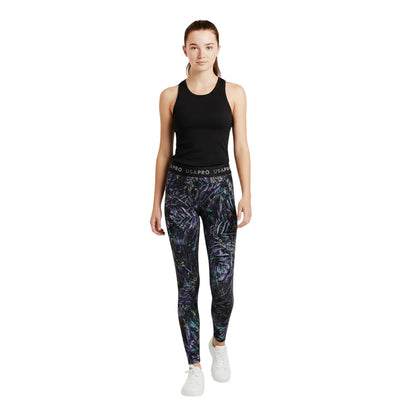 Black-Multicoloured - Lifestyle - USA Pro Girls Leaf Print Tight Leggings
