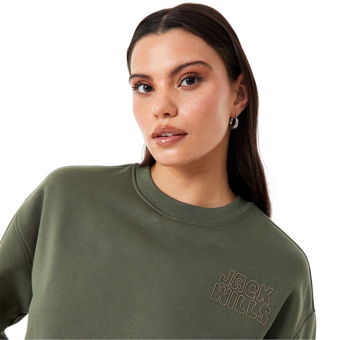 Khaki Green - Side - Jack Wills Womens-Ladies Crew Neck Regular Sweatshirt