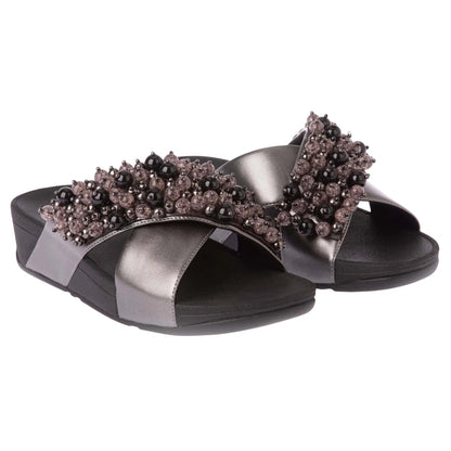 Grey-Black - Pack Shot - FitFlop Womens-Ladies Lulu Bauble-Bead Cross Strap Sandals