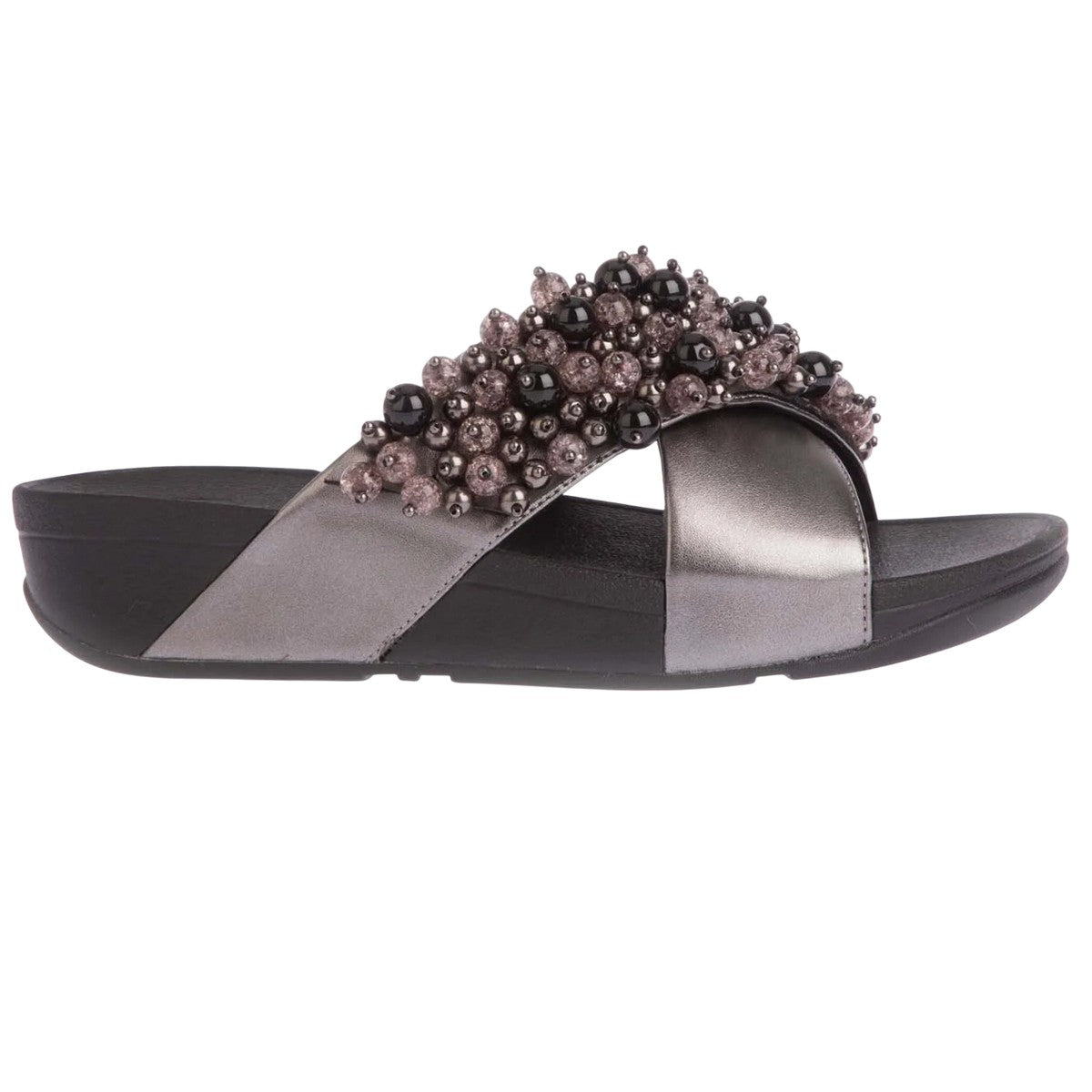 Grey-Black - Lifestyle - FitFlop Womens-Ladies Lulu Bauble-Bead Cross Strap Sandals