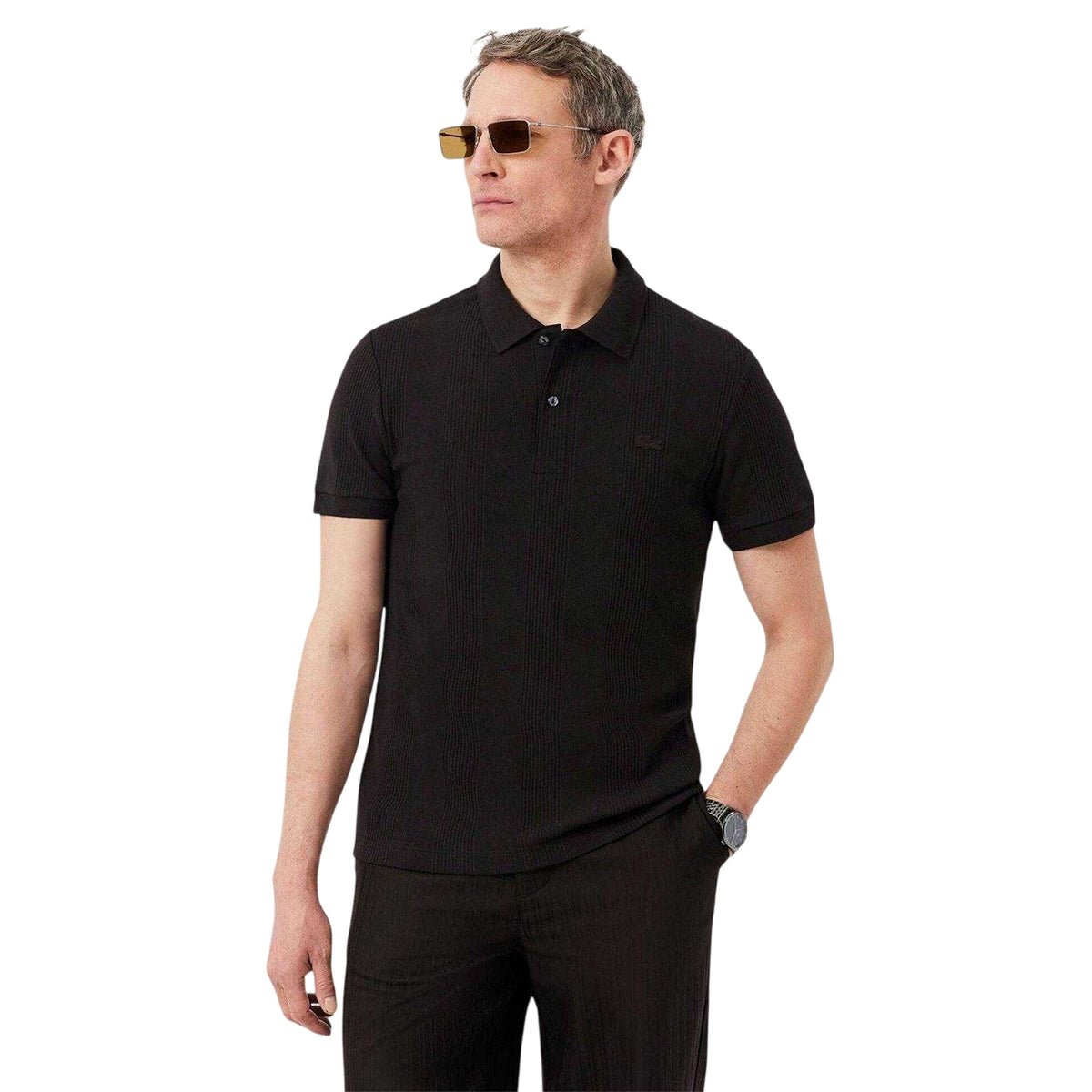 Brown - Side - Lacoste Mens Stripe Polo Shirt