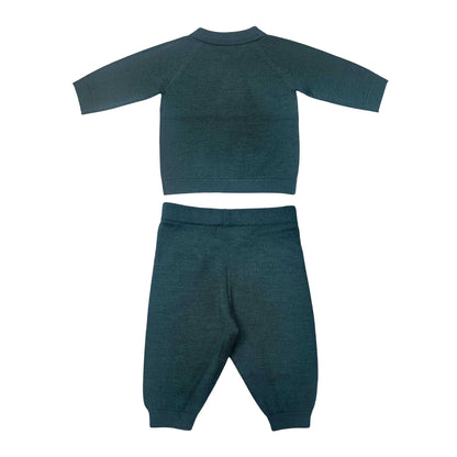 Atlantic Deep - Back - Pretty Green Baby Knitted Long-Sleeved Top And Trousers Set