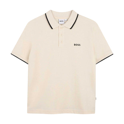 Sand - Front - Boss Boys Logo Polo Shirt