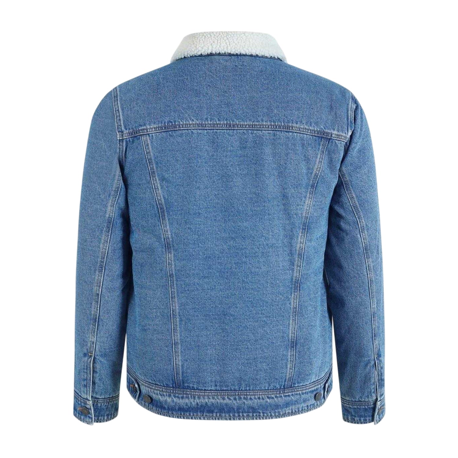 Mid Wash - Back - Lee Cooper Mens Borg Lined Denim Jacket