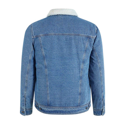 Mid Wash - Back - Lee Cooper Mens Borg Lined Denim Jacket