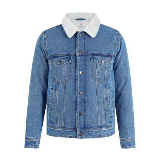 Mid Wash - Front - Lee Cooper Mens Borg Lined Denim Jacket