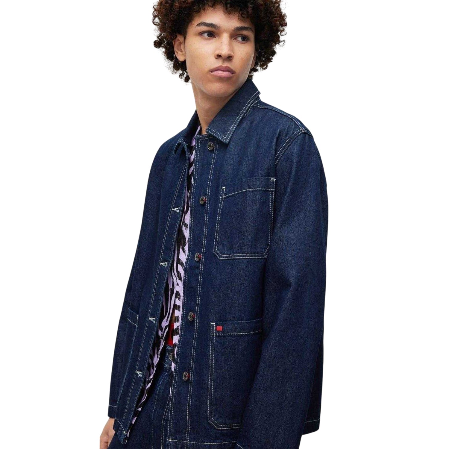 Dark Blue Faded - Front - Hugo Mens 080 Denim Jacket