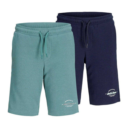 Navy-Mineral - Front - Jack And Jones Boys Fleece Shorts (Pack of 2)