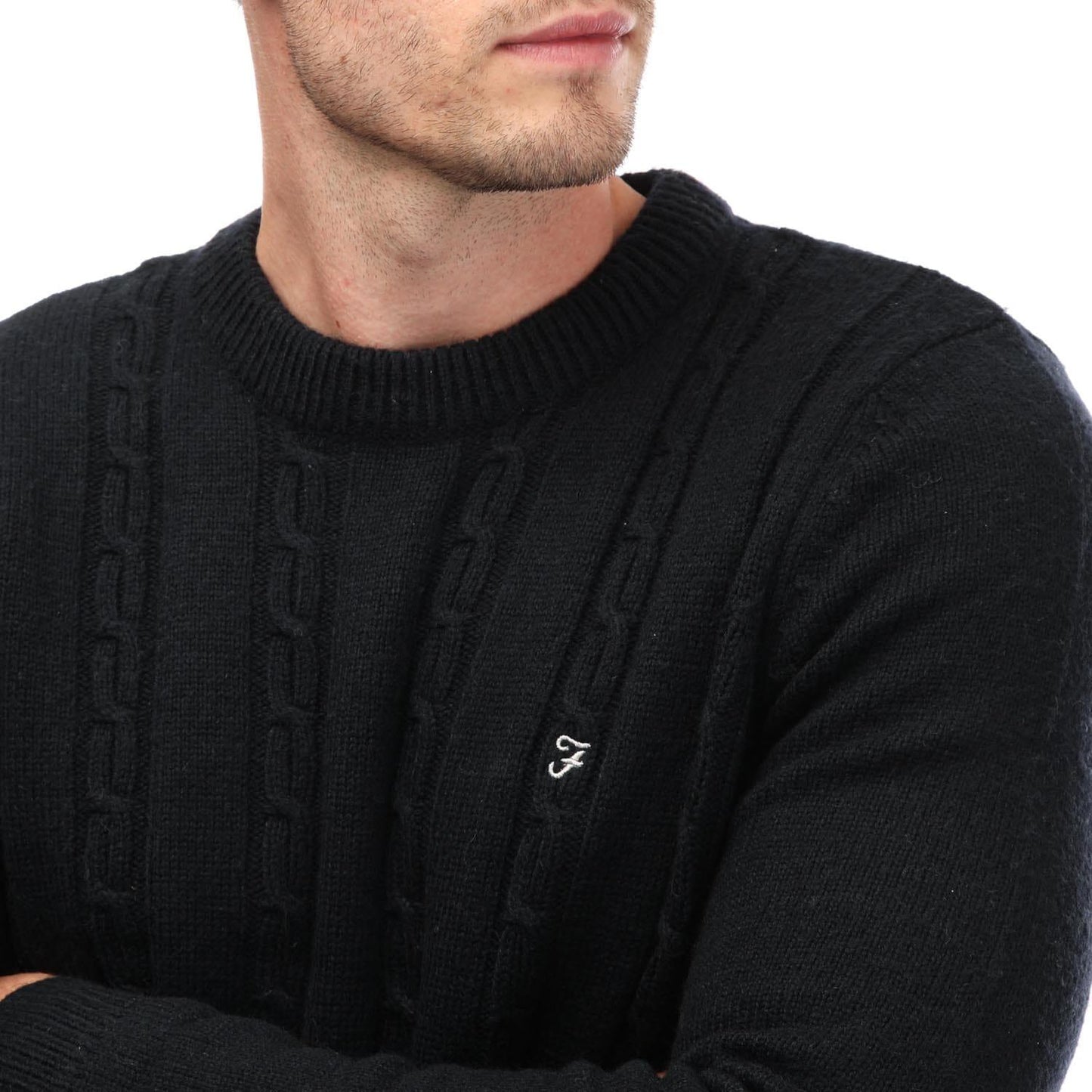 Navy - Side - Farah Mens Winston Knitted Crew Neck Sweatshirt