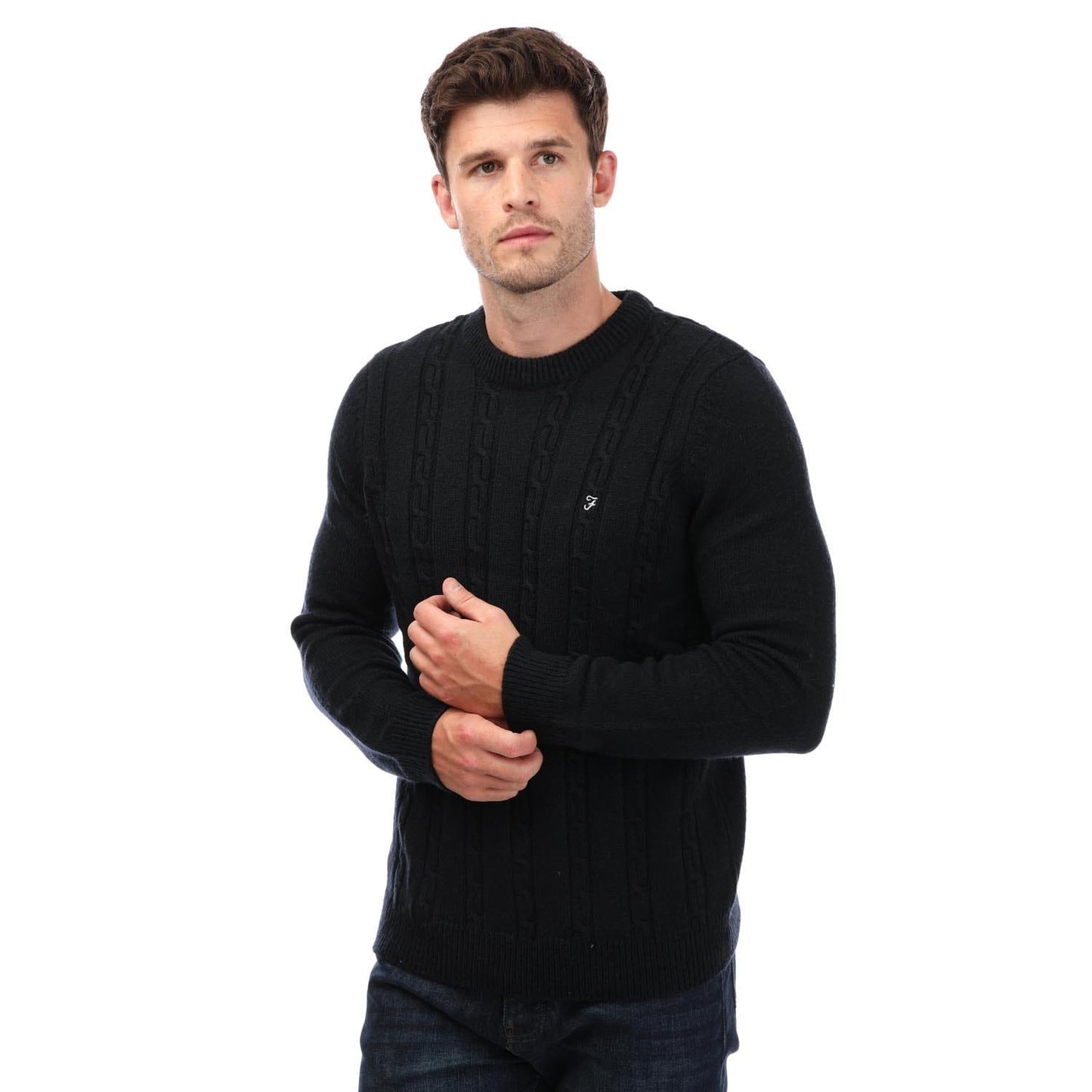 Navy - Front - Farah Mens Winston Knitted Crew Neck Sweatshirt