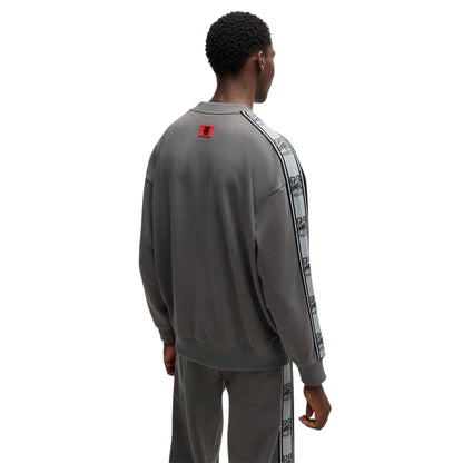 Grey - Back - Hugo Mens Red Label Cotton Branded Tape Sweatshirt