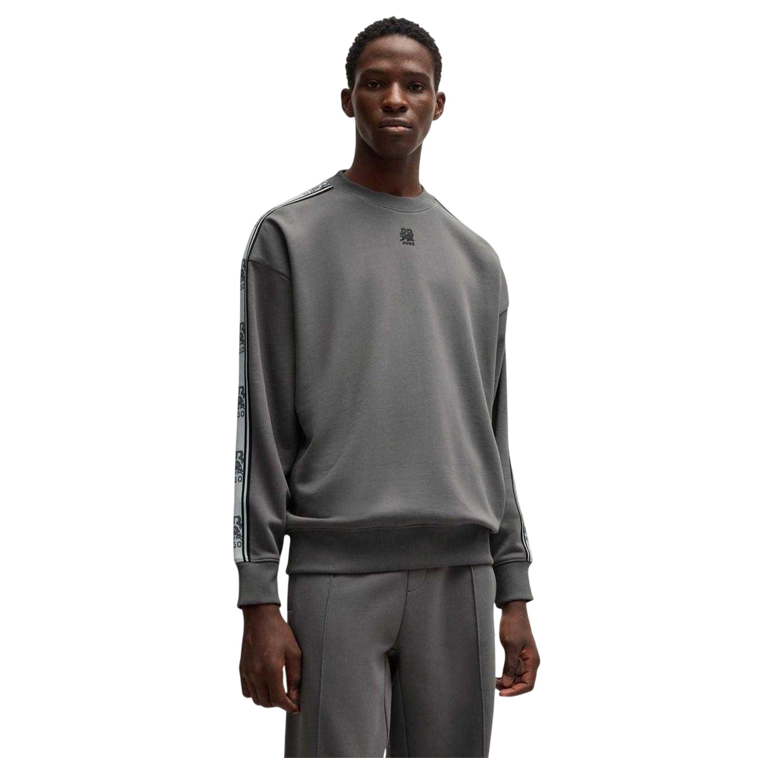 Grey - Side - Hugo Mens Red Label Cotton Branded Tape Sweatshirt