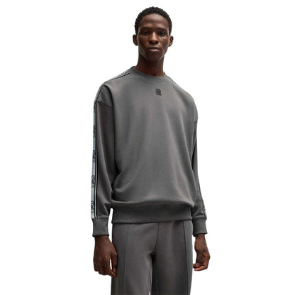 Grey - Side - Hugo Mens Red Label Cotton Branded Tape Sweatshirt