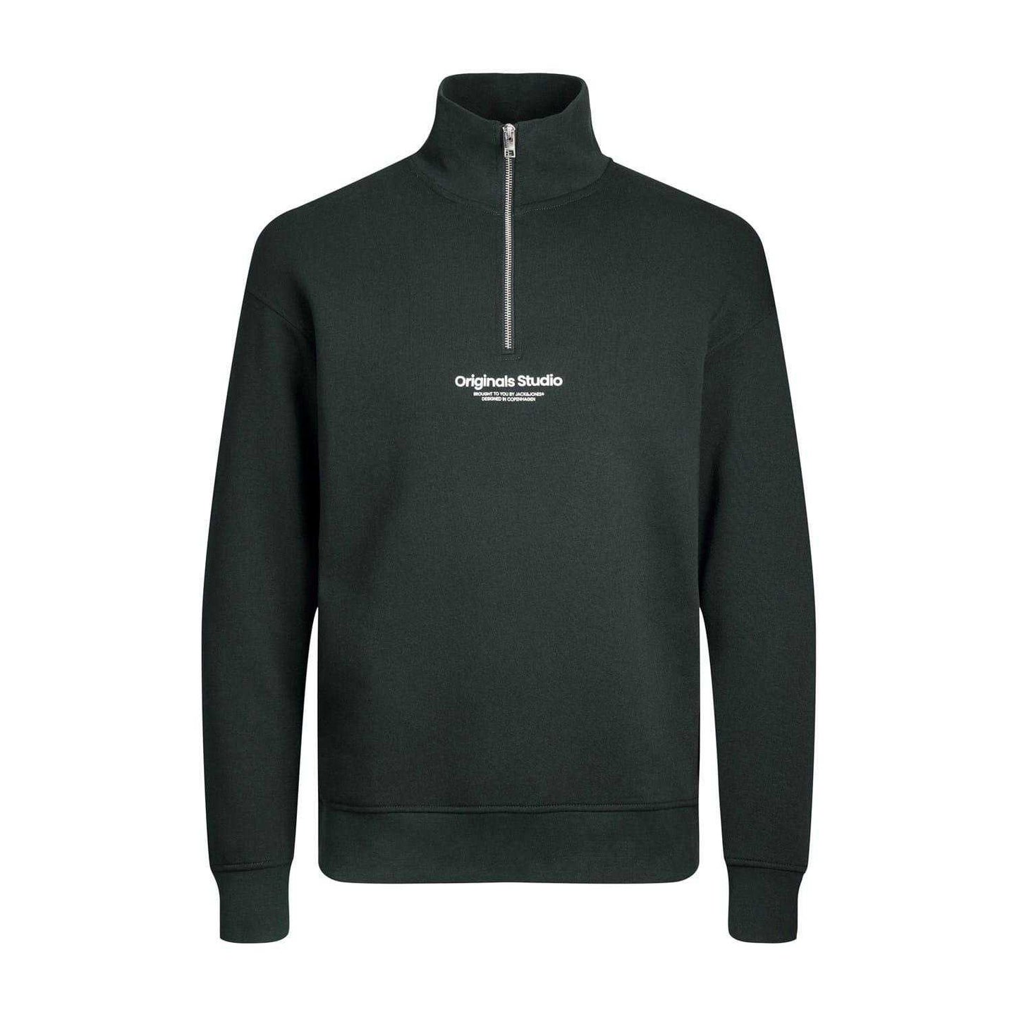 Forest - Front - Jack And Jones Mens Quarter Zip Regular Sweatshirt