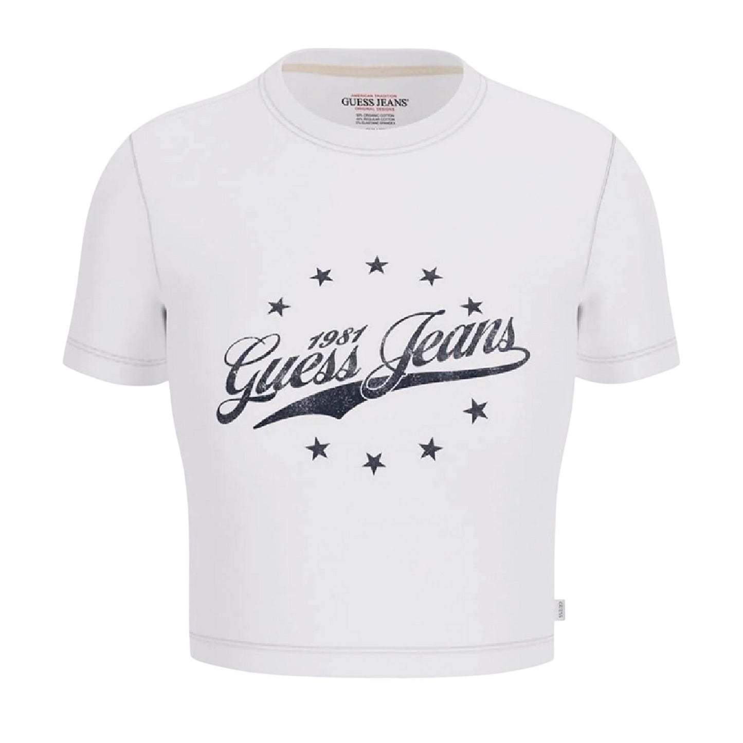 Pure White - Front - Guess Womens-Ladies Logo Cropped Slim T-Shirt