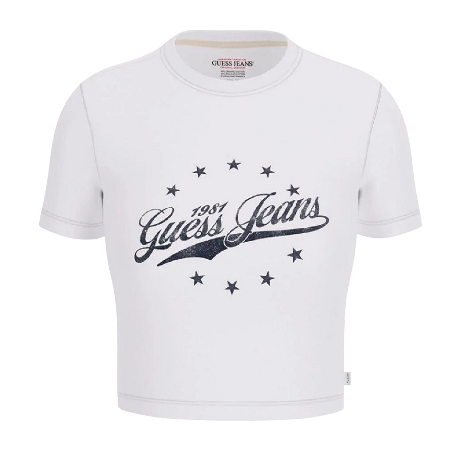 Pure White - Front - Guess Womens-Ladies Logo Cropped Slim T-Shirt