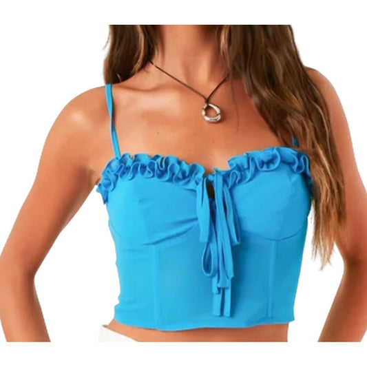Blue - Front - Missy Empire Womens-Ladies Strappy Frill Fitted Corset Top