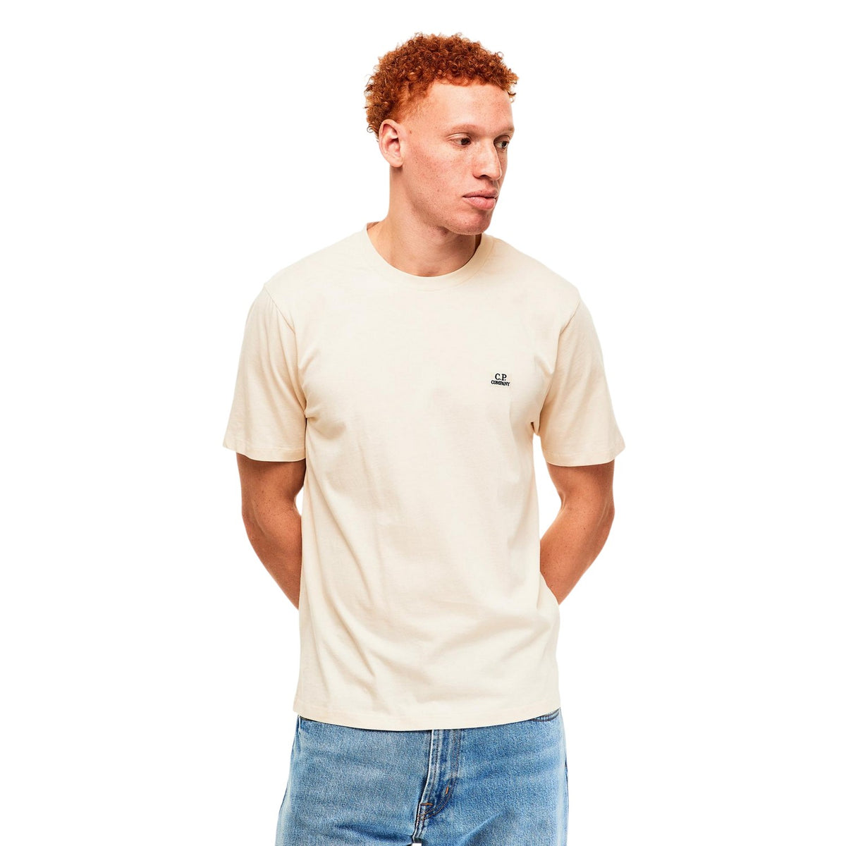 Light Beige - Side - C.P. Company Mens 30-1 Tonal Logo Jersey T-Shirt