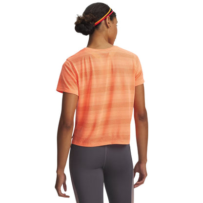 Orange - Back - Under Armour Womens-Ladies Velociti Striped Cropped Gym Top