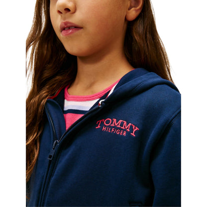 Navy - Side - Tommy Hilfiger Childrens-Kids Solid Ribbed Full Zip Hoodie