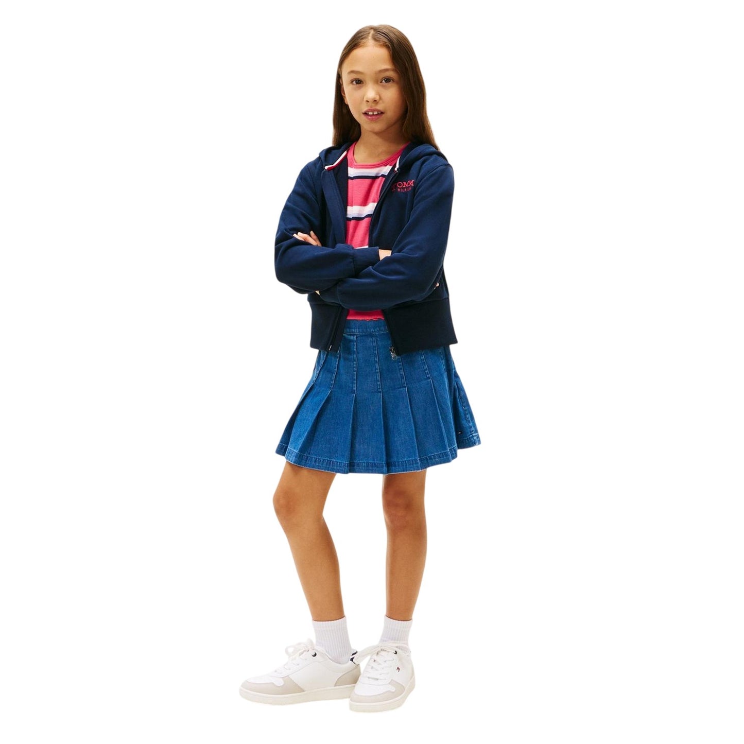Navy - Lifestyle - Tommy Hilfiger Childrens-Kids Solid Ribbed Full Zip Hoodie