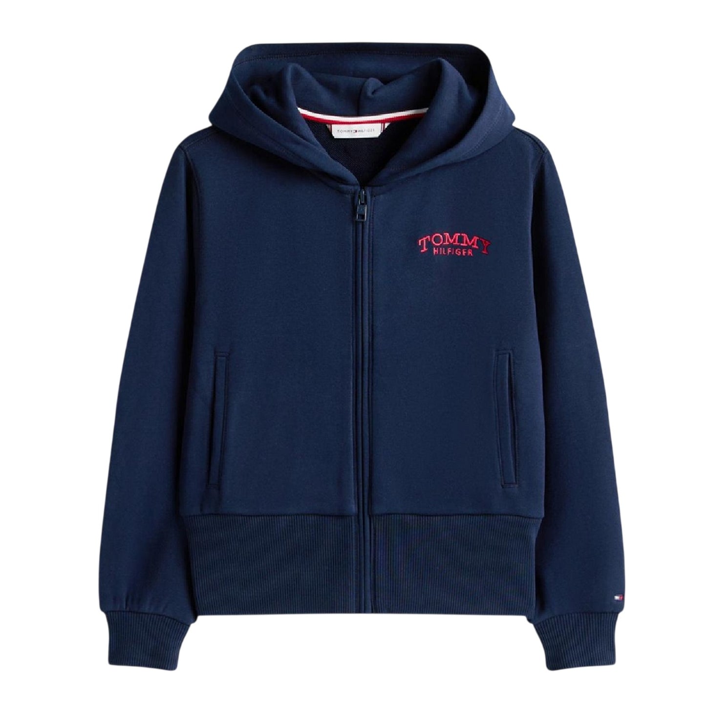 Navy - Front - Tommy Hilfiger Childrens-Kids Solid Ribbed Full Zip Hoodie