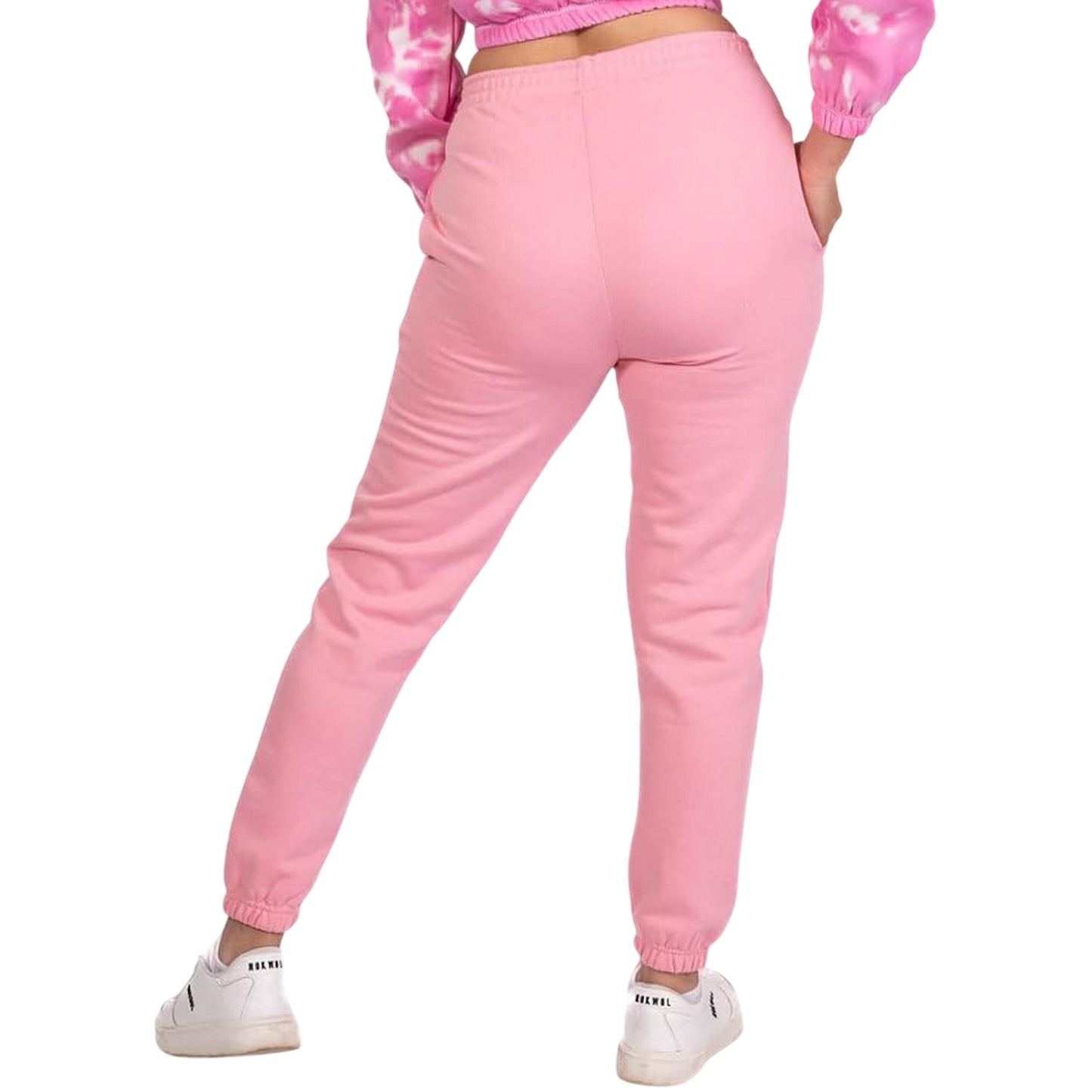 Pink - Back - Light And Shade Womens-Ladies Fleece High Waist Jogging Bottoms