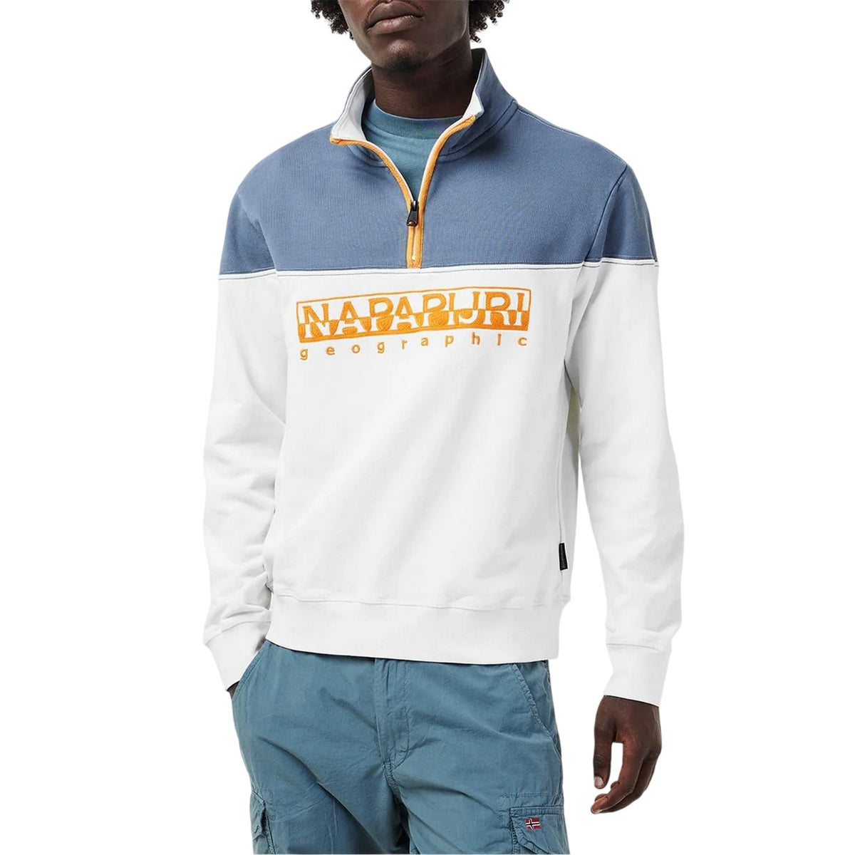 White - Side - Napapijri Mens Saturnia Colour Block Sweatshirt