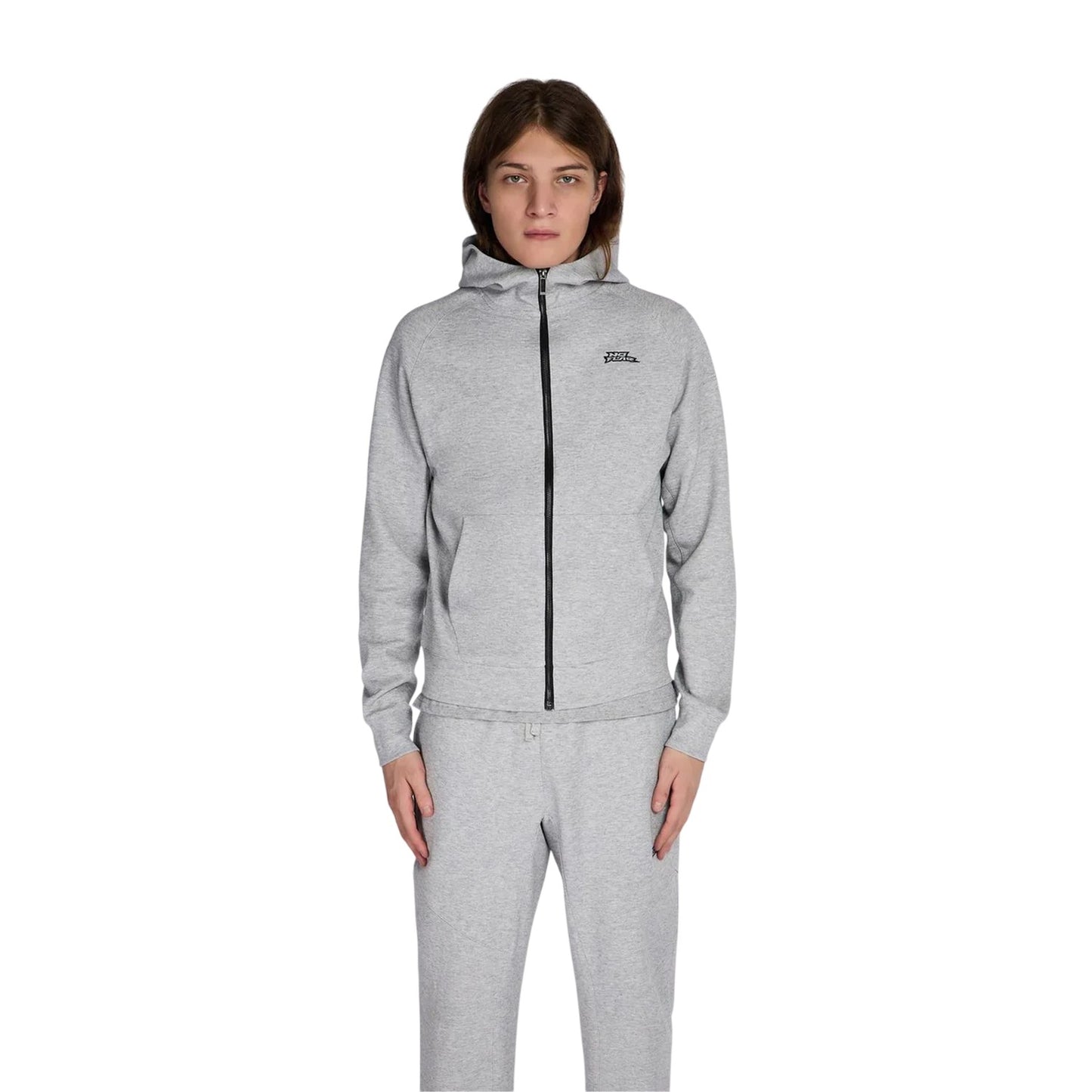 Grey - Side - No Fear Mens Logo Cotton Full Zip Hoodie