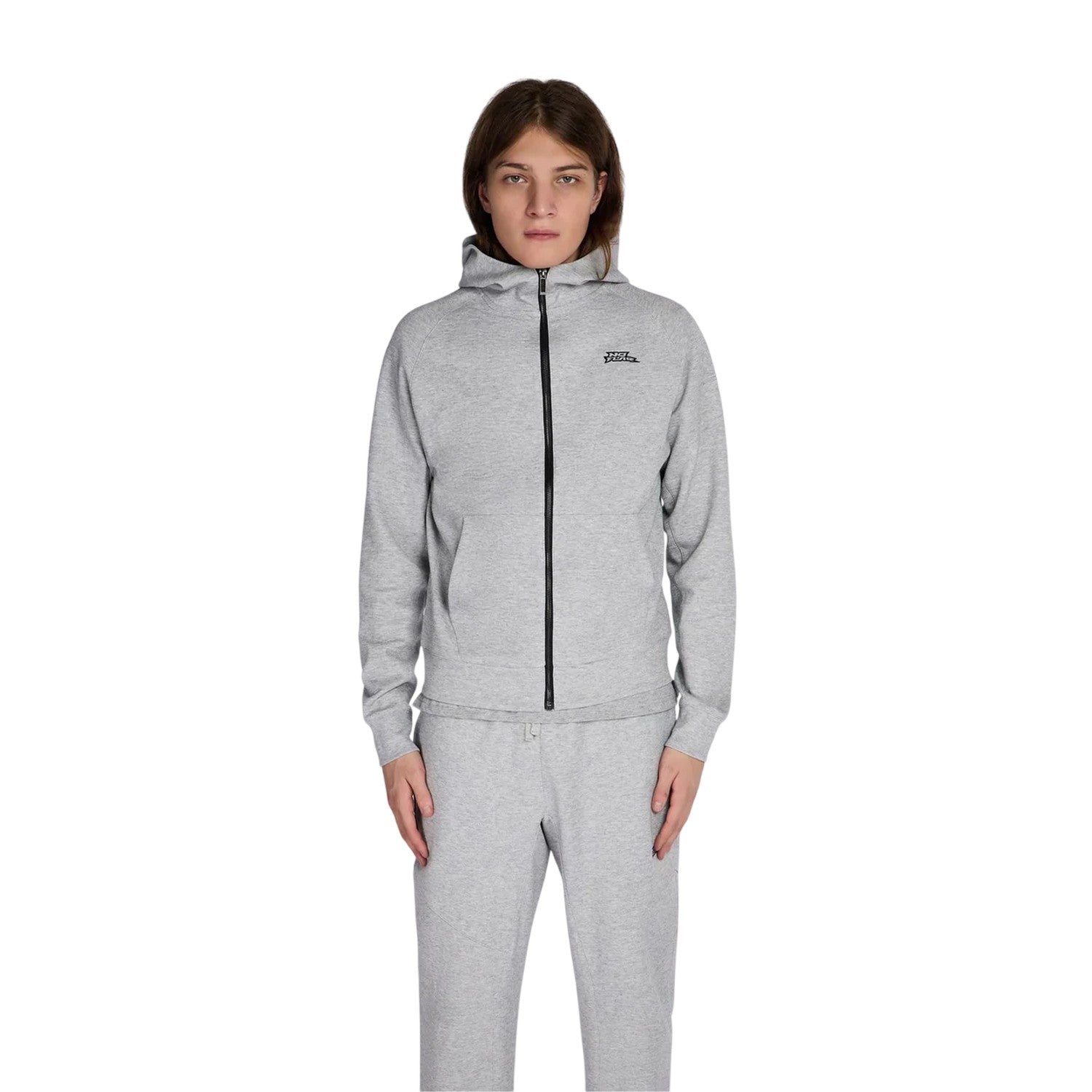 Grey - Side - No Fear Mens Logo Cotton Full Zip Hoodie