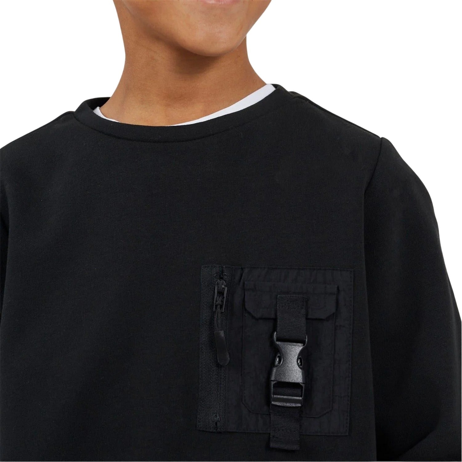 Jet Black - Side - Brave Soul Childrens-Kids Tech Long-Sleeved Sweatshirt