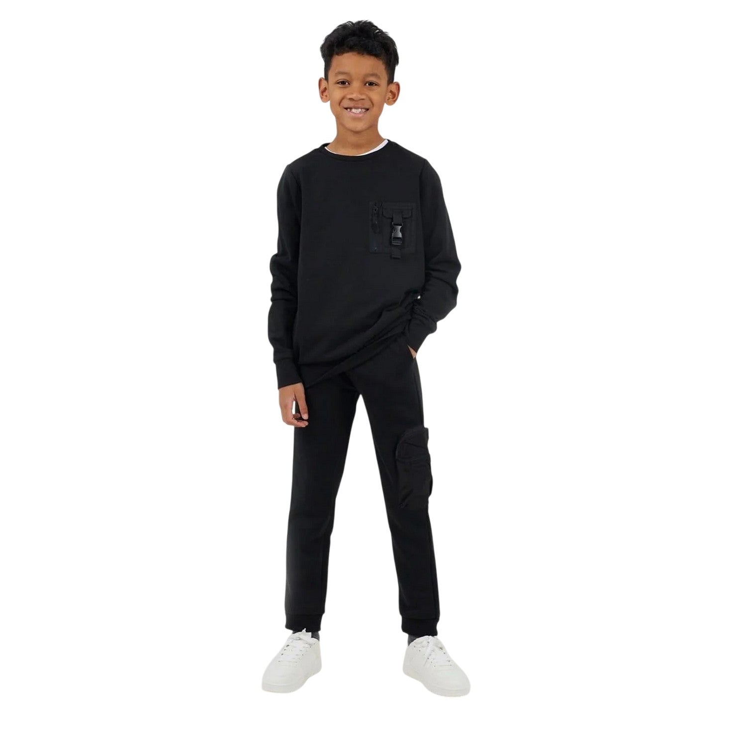 Jet Black - Lifestyle - Brave Soul Childrens-Kids Tech Long-Sleeved Sweatshirt