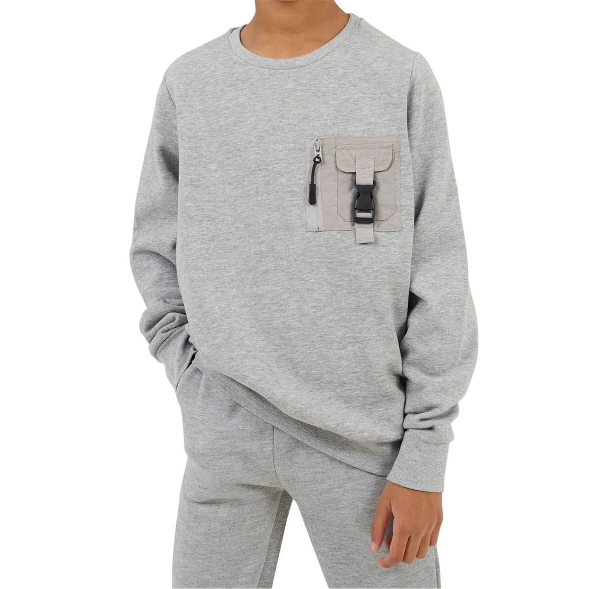 Light Grey - Front - Brave Soul Childrens-Kids Tech Long-Sleeved Sweatshirt