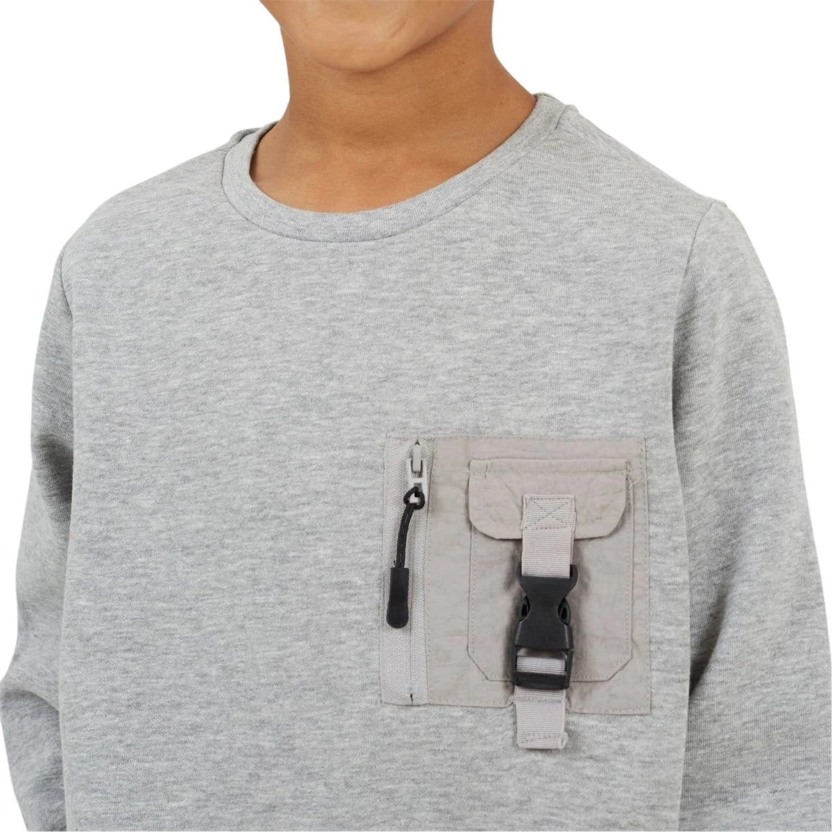 Light Grey - Side - Brave Soul Childrens-Kids Tech Long-Sleeved Sweatshirt