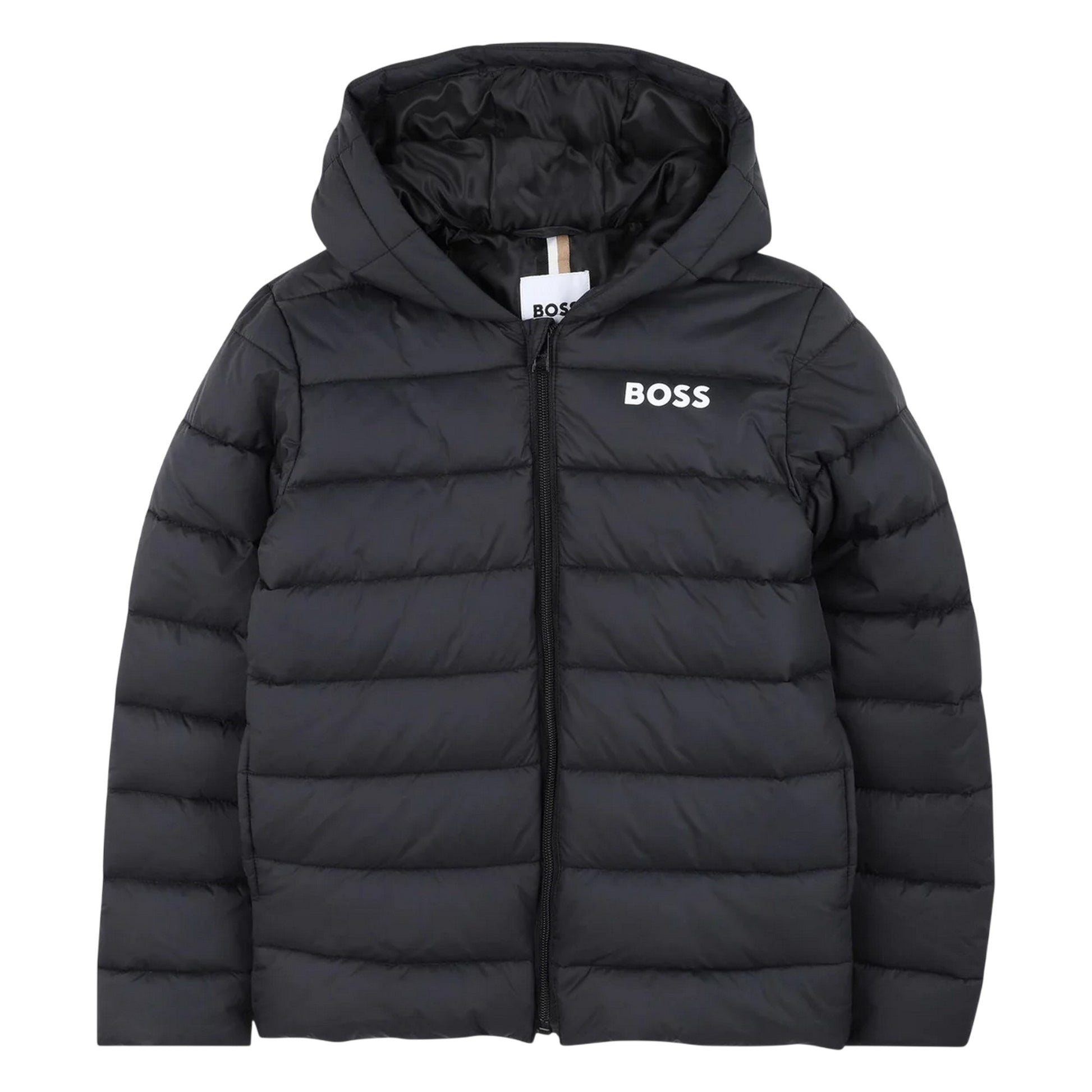 Black - Front - Boss Childrens-Kids Puffer Jacket
