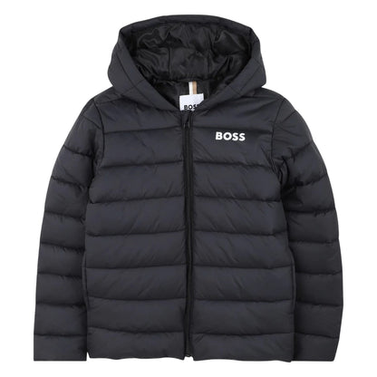 Black - Front - Boss Childrens-Kids Puffer Jacket