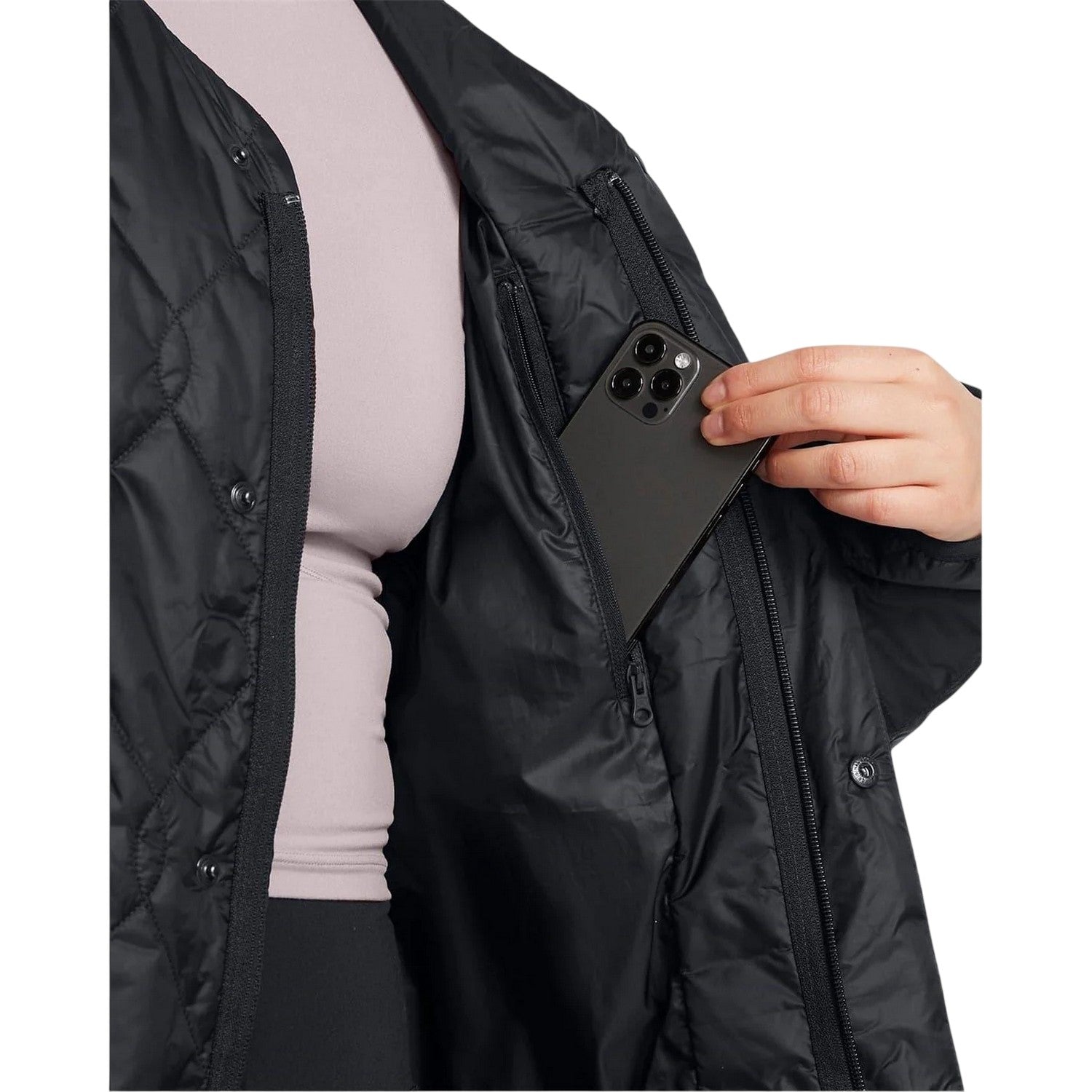 Black - Side - Under Armour Womens-Ladies Diamond Quilt Puffer Jacket