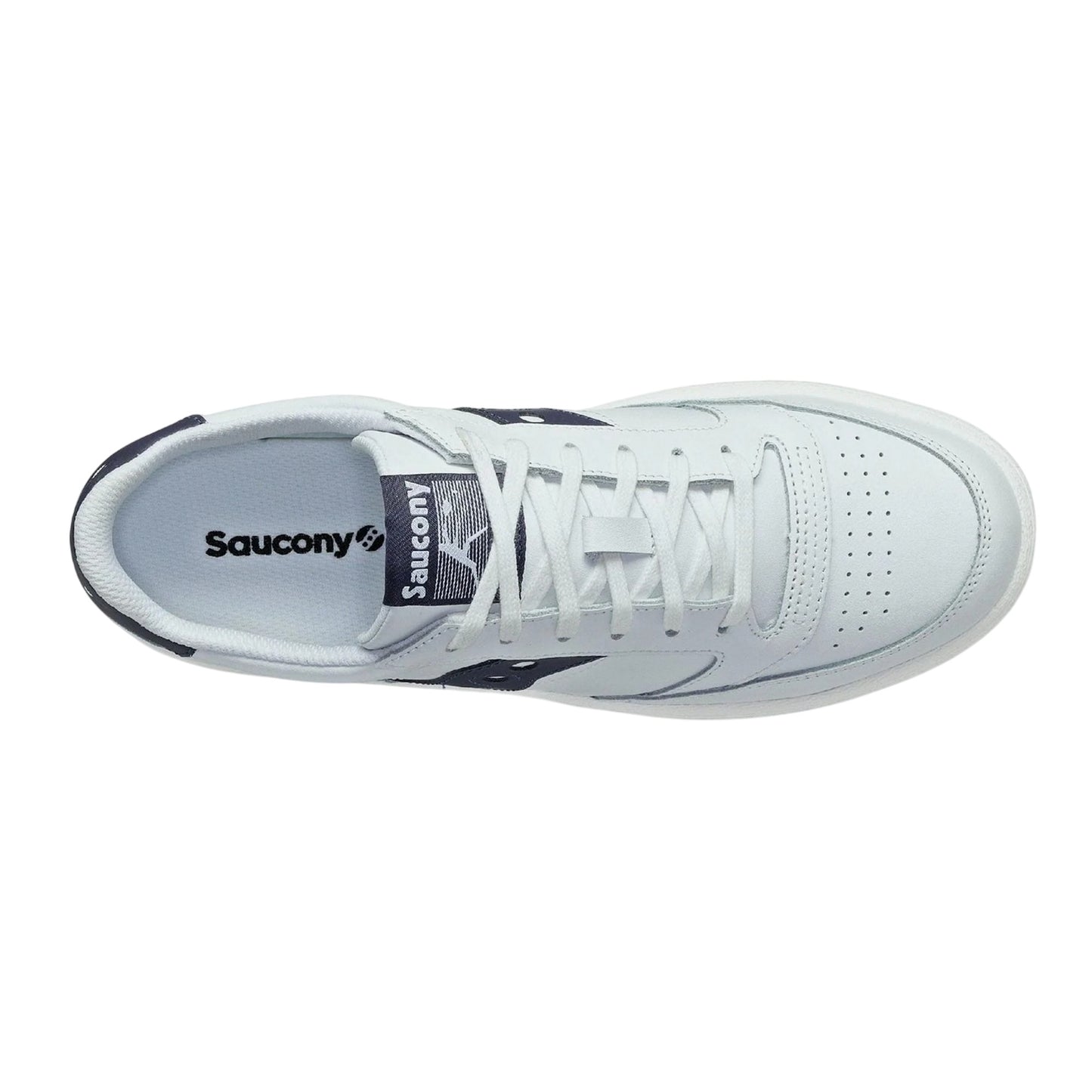 White-Navy - Side - Saucony Womens-Ladies Jazz Leather Cupsole Trainers
