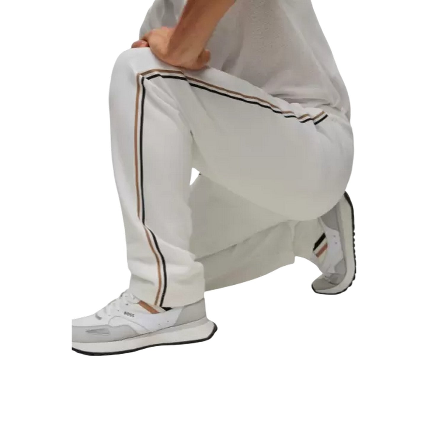 White - Side - Boss Mens Side Stripe Jogging Bottoms