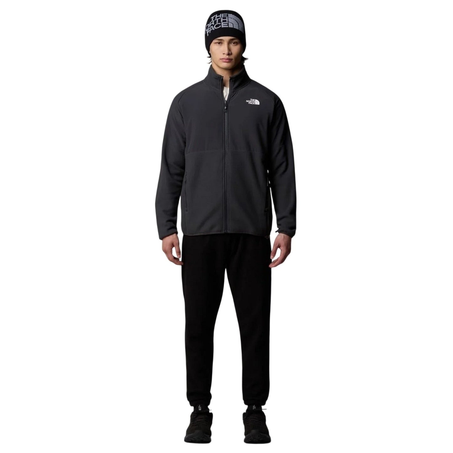 Black-Grey - Lifestyle - The North Face Mens Glacier Funnel Neck Raglan Fleece Jacket