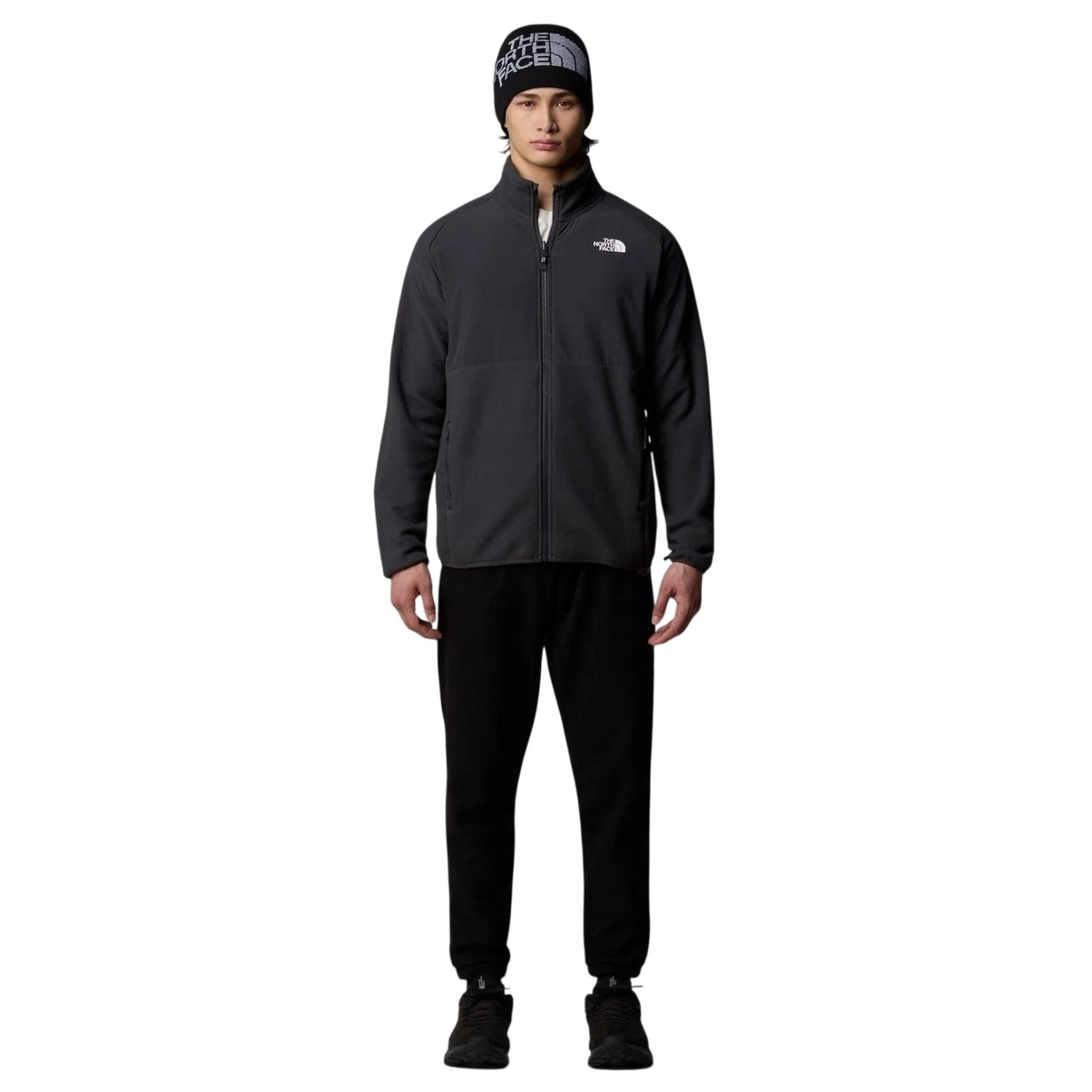 Black-Grey - Lifestyle - The North Face Mens Glacier Funnel Neck Raglan Fleece Jacket