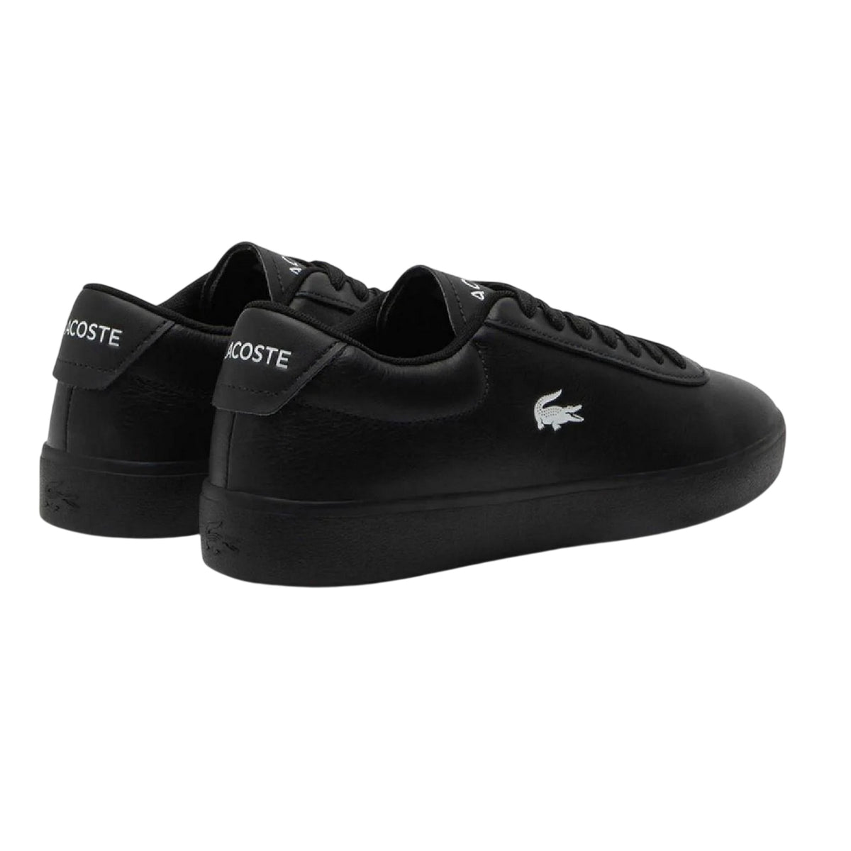 Black - Back - Lacoste Mens Baseshot Evo Crocodile Leather Flat Trainers