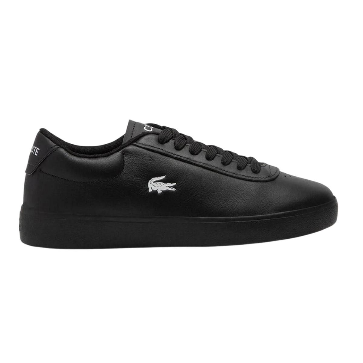Black - Side - Lacoste Mens Baseshot Evo Crocodile Leather Flat Trainers