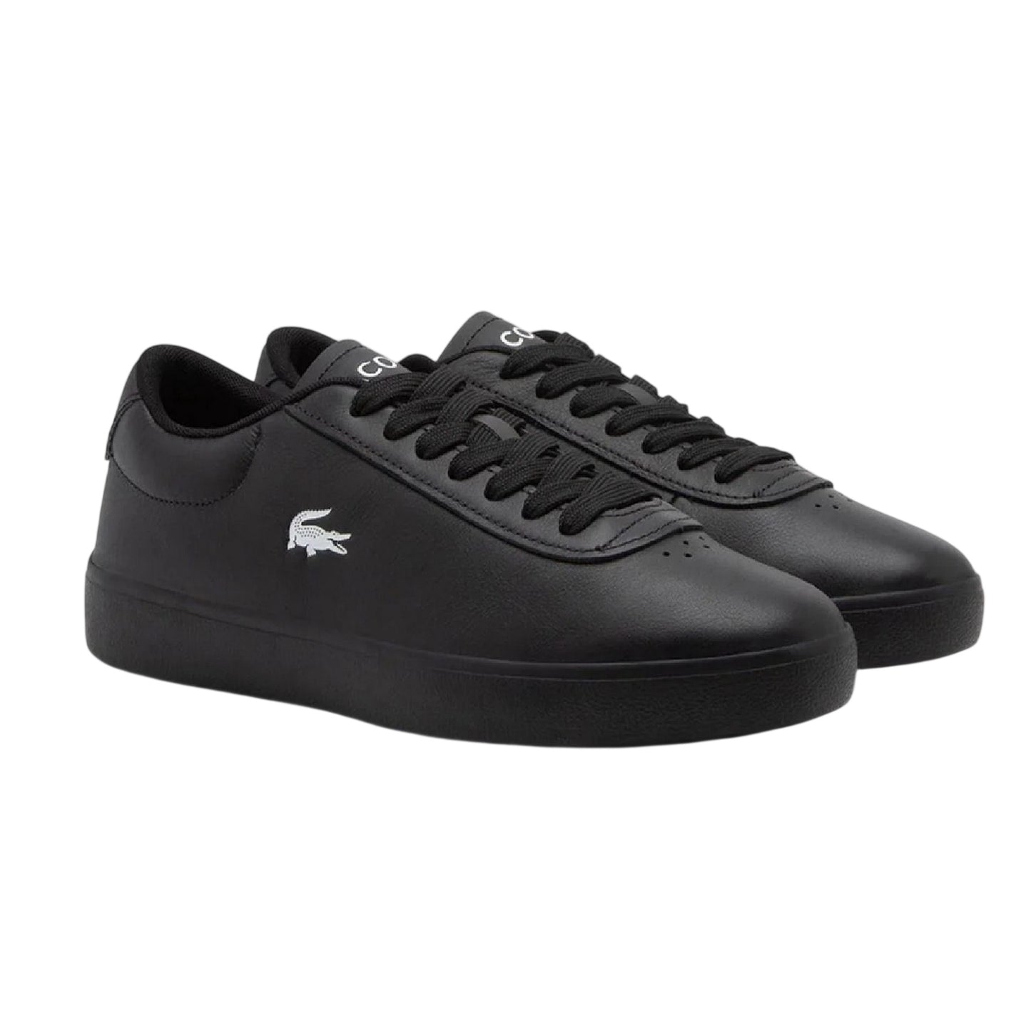Black - Front - Lacoste Mens Baseshot Evo Crocodile Leather Flat Trainers