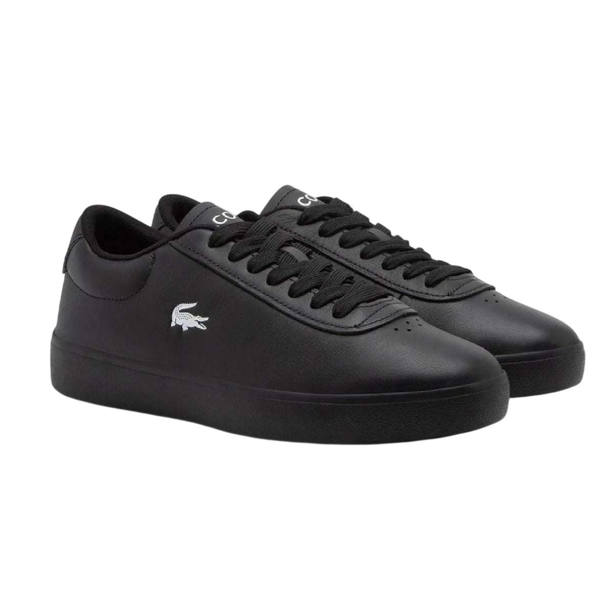 Black - Front - Lacoste Mens Baseshot Evo Crocodile Leather Flat Trainers