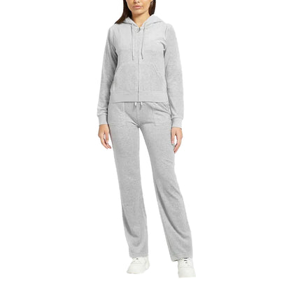 Silver - Side - Juicy Couture Womens-Ladies Velour Full Zip Hoodie