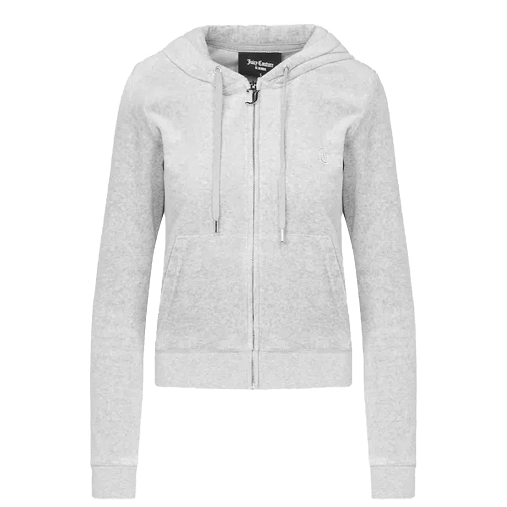 Silver - Front - Juicy Couture Womens-Ladies Velour Full Zip Hoodie