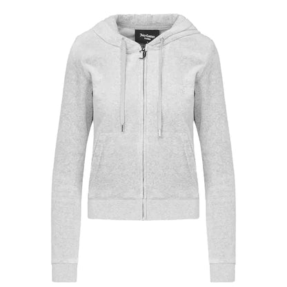 Silver - Front - Juicy Couture Womens-Ladies Velour Full Zip Hoodie